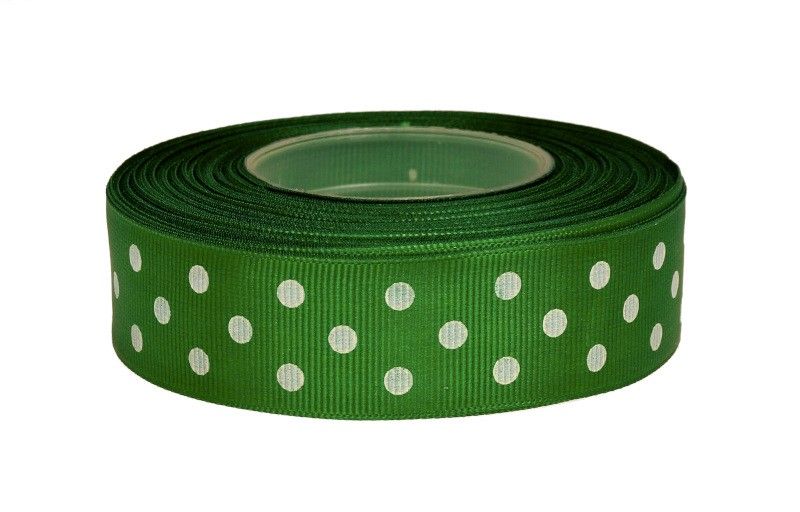 Wstążka ryps w grochy 25 mm x 25 y - zielona
