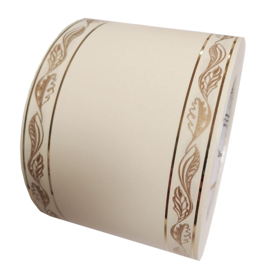 Szarfa pogrzebowa 8cm x 50y kremowa- złoty pasek