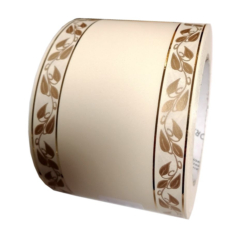 Szarfa kremowa 8cm x 50y złote listki