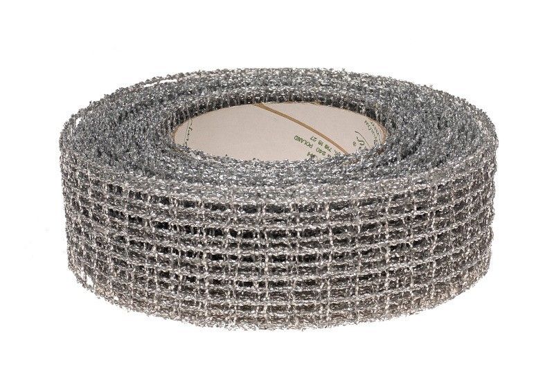 Wstążka kratka 5 cm x 10 m - srebrna