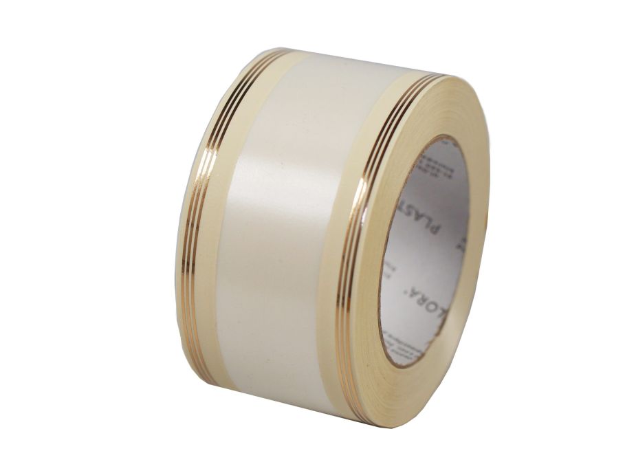 Taśma pogrzebowa kremowa w złote paseczki- autostrada