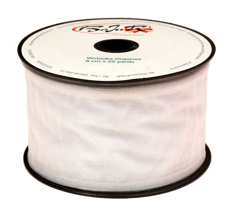Organza wstążka - 6 cm x 25 m - biała