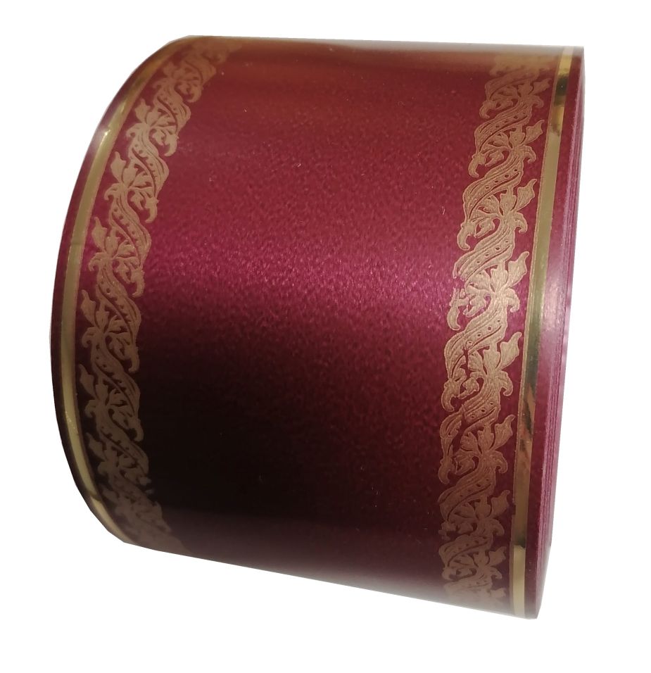 Szarfa pogrzebowa 8cm x 50y bordowa, złoty pasek