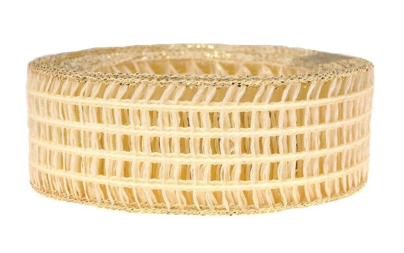 Wstążka kratka 4 cm x 10 m - kremowa