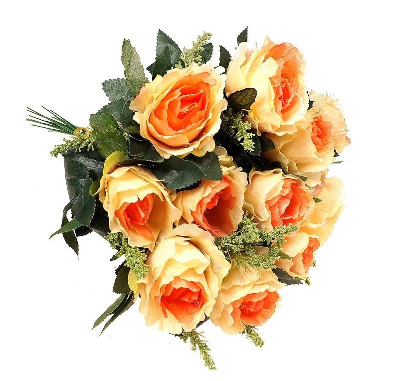 Róża z łodygą - pomarańczowo - ecrue (12 szt.)