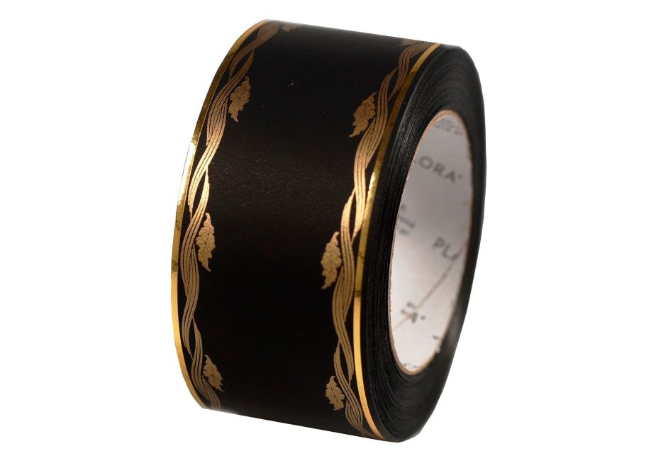 Taśma pogrzebowa 6cm x 45m czarna w złoty wzór
