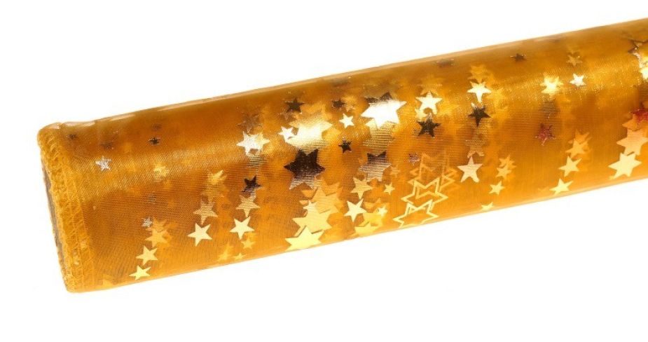 Organza świąteczna w gwiazdki 36cm x 9m - złota