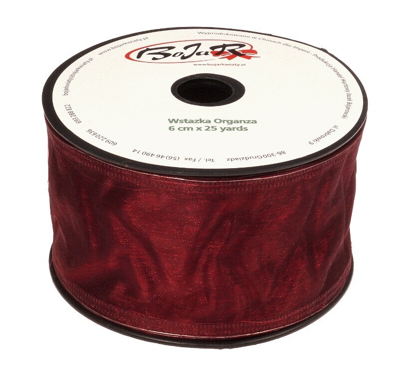 Organza wstążka - 6 cm x 25 m | 5091 - Bordowy