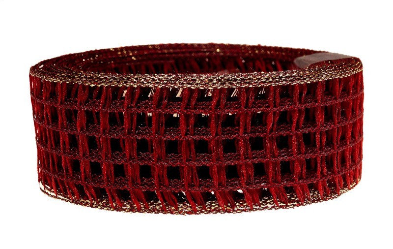 Wstążka kratka 4 cm x 10 m - bordowa