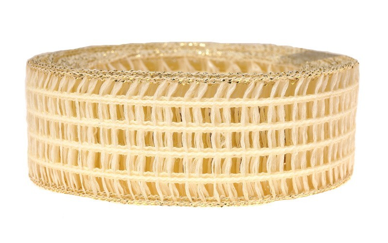 Wstążka kratka 4 cm x 10 m - kremowa