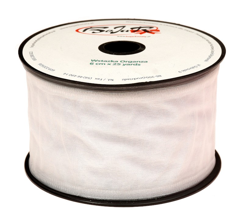 Organza wstążka - 6 cm x 25 m - biała