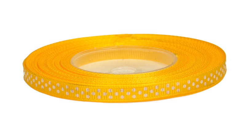 Wstążka ryps w kropki 6 mm x 25 y - żółta 8