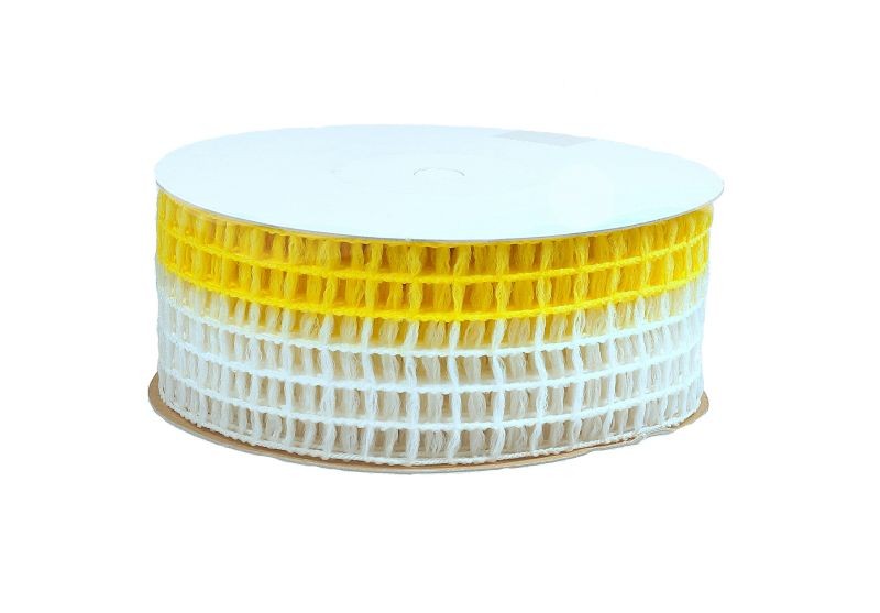 Wstążka kratka 4 cm x 10 m - żółty, biały