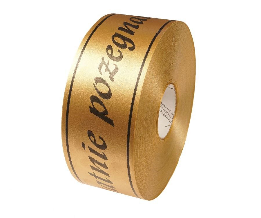 Taśma pogrzebowa 5 cm x 100 m - złota z czarnym napisem