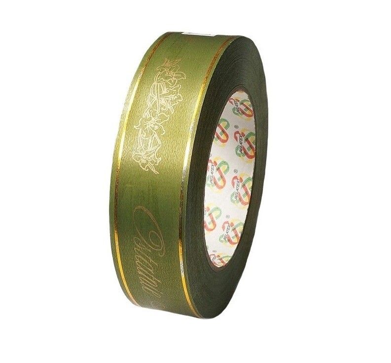 Taśma pogrzebowa 3 cm x 45 m - oliwkowa ze złotym napisem