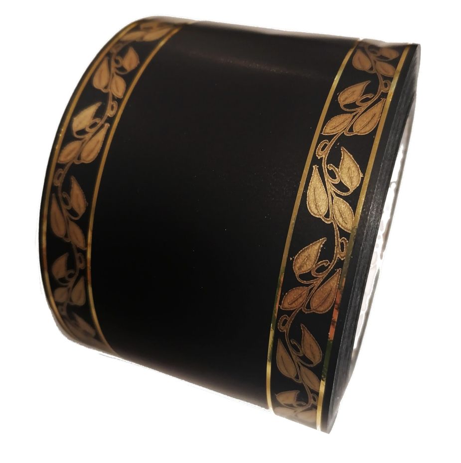 Szarfa pogrzebowa 8cmx50y czarna w złote listki