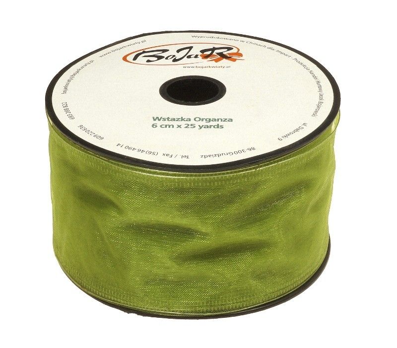 Organza wstążka - 6 cm x 25 m - oliwkowy jasny