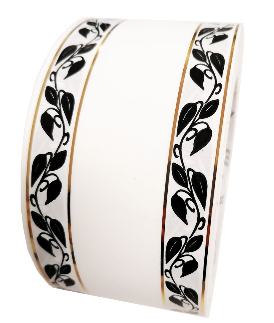 Szarfa pogrzebowa 6cm x 50y, biała w czarne listki