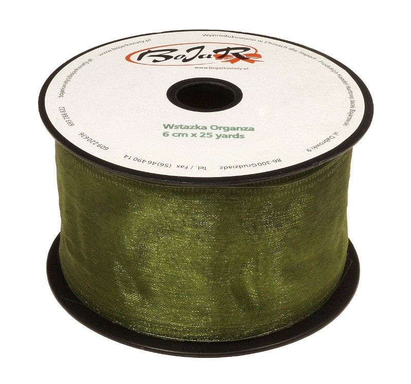 Organza wstążka - 6 cm x 25 m | 5087 - Oliwkowy ciemny