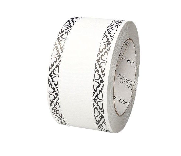 Taśma pogrzebowa 6 cm x 45 m - biała ze wzorem