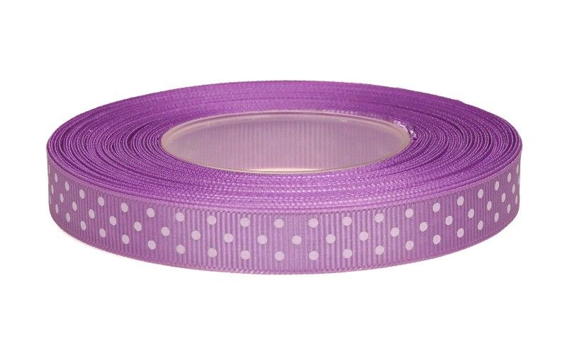 Wstążka ryps w kropki 12 mm x 25 y - fioletowa