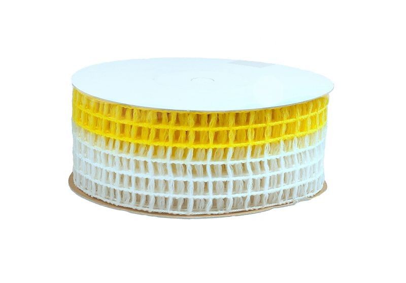 Wstążka kratka 4 cm x 10 m - żółty, biały