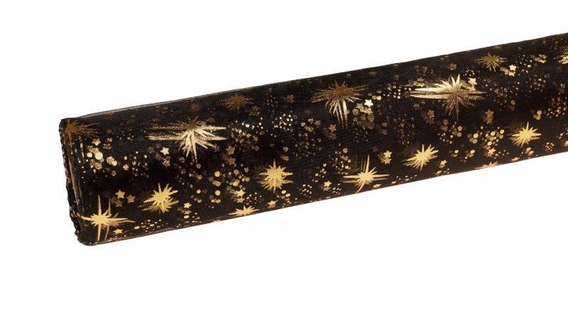 Organza świąteczna w gwiazdki 40cm x 5m - czarna