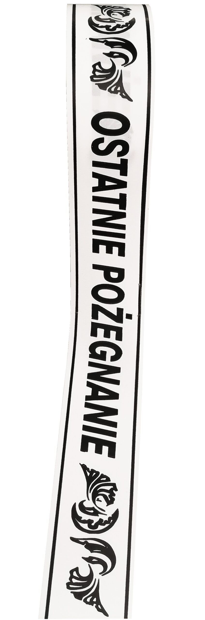 Taśma pogrzebowa 5cm x 100m biała, drukowana czarna czcionka