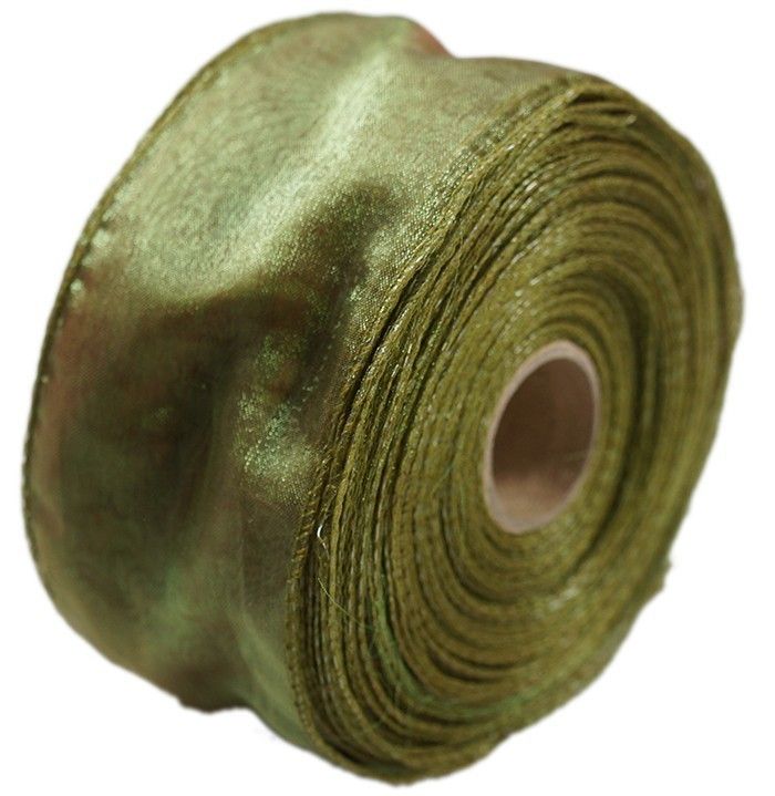 Organza wstążka - 6 cm x 25 m | Oliwkowo-czerwony