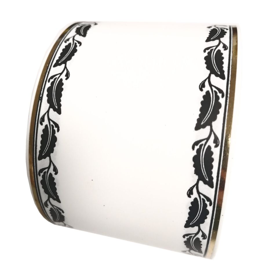 Szarfa pogrzebowa białą w czarne listki - złoty pasek 8cmx50y