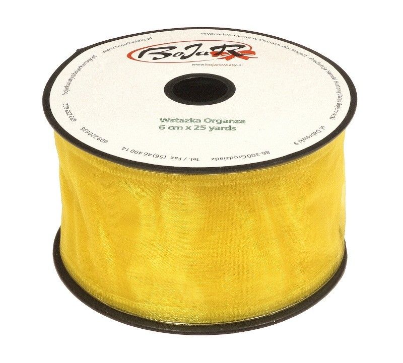 Organza wstążka - 6 cm x 25 m | 5034 - Żółty