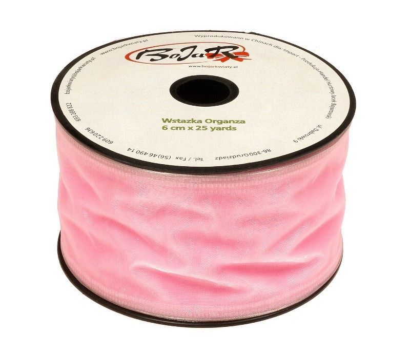 Organza wstążka - 6 cm x 25 m - różowy