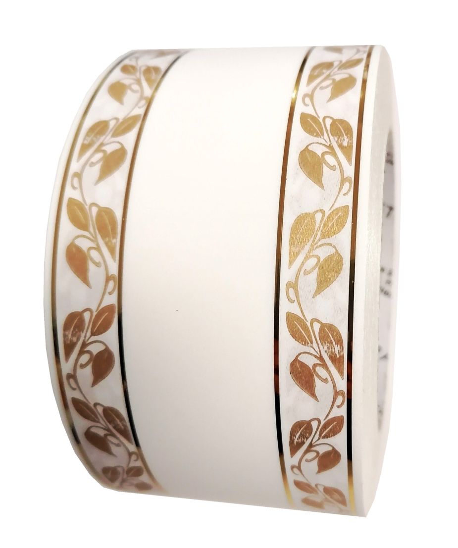 Szarfa 6 cm x 50y biała w złote listki