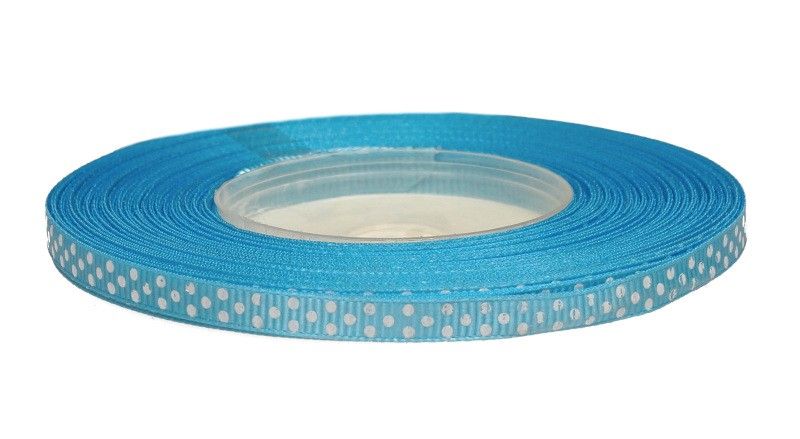 Wstążka ryps w kropki 6 mm x 22 m - błękitna 19