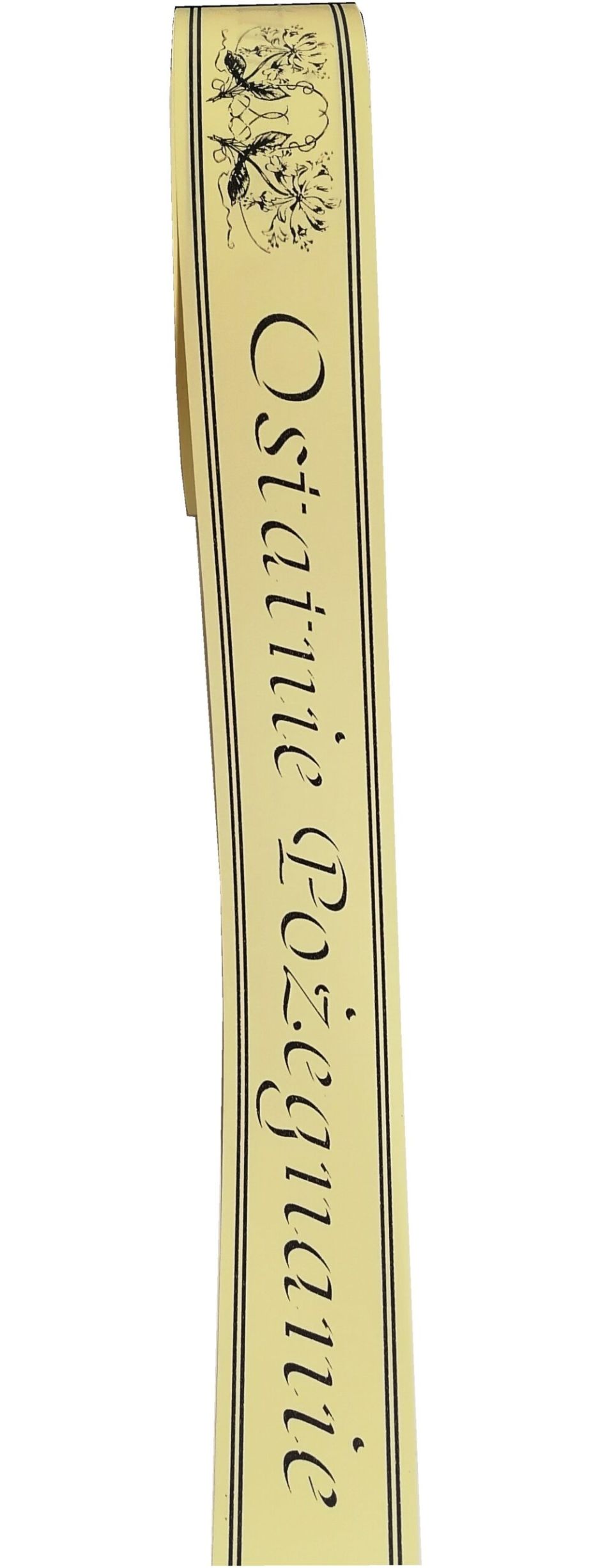 tAŚMA POGRZEBOWA 5CM X 100M KREMOWA CIEMNA CZARNY NAPIS