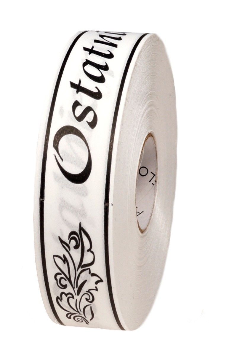 Taśma pogrzebowa 3 cm x 100 m - biała z czarnym napisem