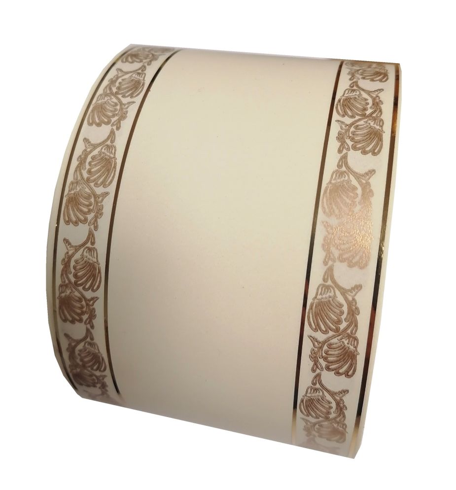 Szarfa 8cm x50y kremowa, złoty wzór