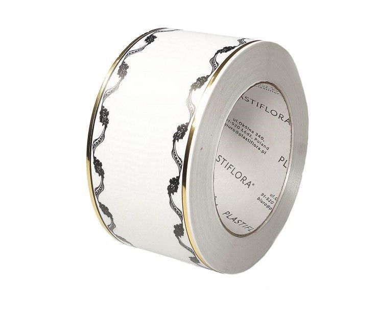 Taśma pogrzebowa 6 cm x 45 m - biała ze wzorkiem