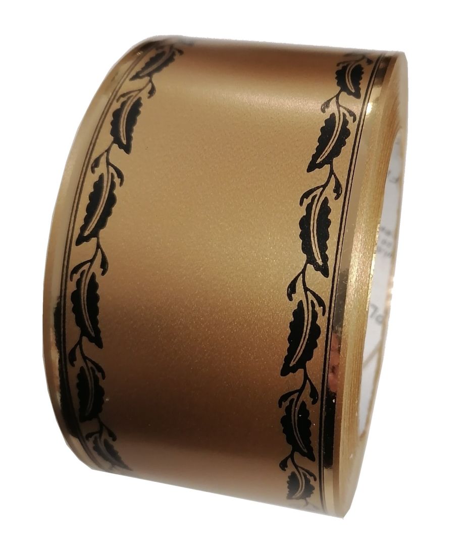 Szarfa 6cm x 50y złota czarne listki