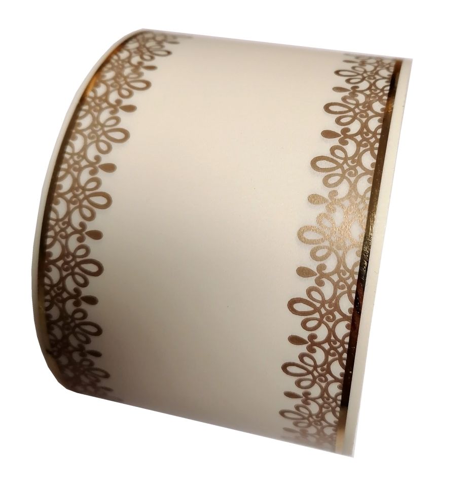 Szarfa 8cm x 50y kremowa złoty ornament